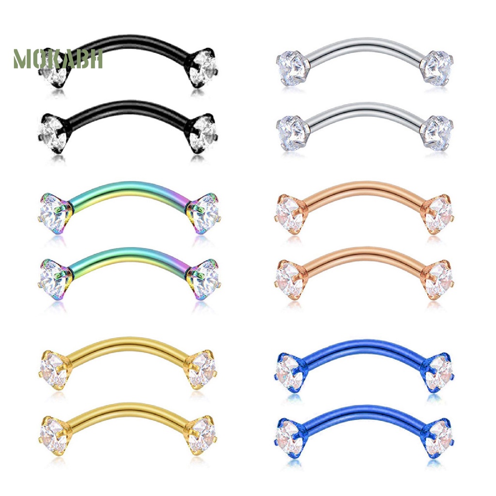 [Mok Abh] Khuyên Xỏ Lông Mày Đính Đá Zircon Bằng Thép Không Gỉ Chống Mài Mòn Cho Nữ
