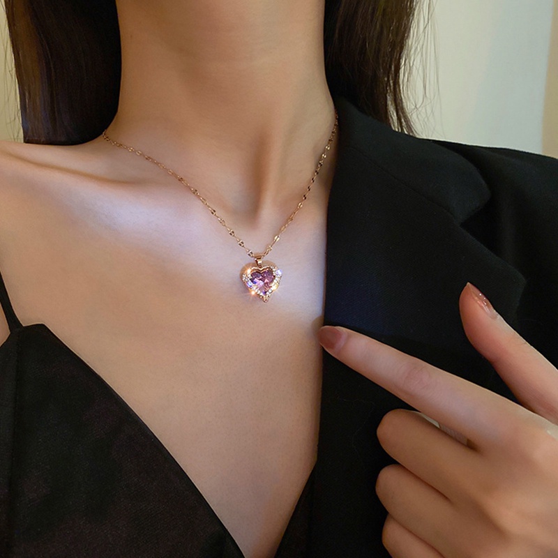 Ygt Vòng cổ Thép Titan Mặt Trái Tim Đính Đá Zircon Sang Trọng Cho Nữ