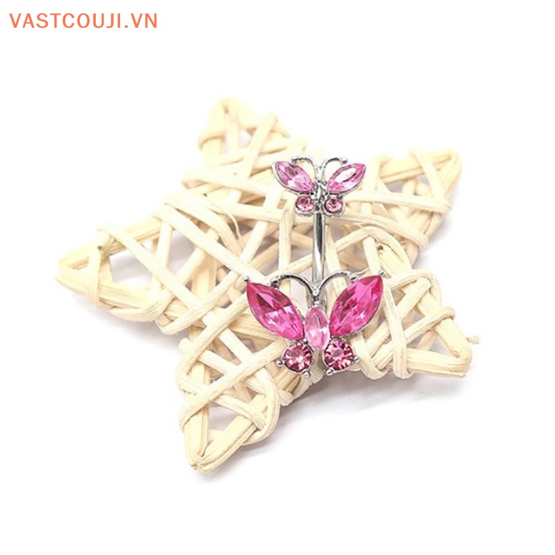 Khuyên Rốn Hình Bướm Hai Lớp Bằng Thủy Tinh Sáng Bóng VASTJI