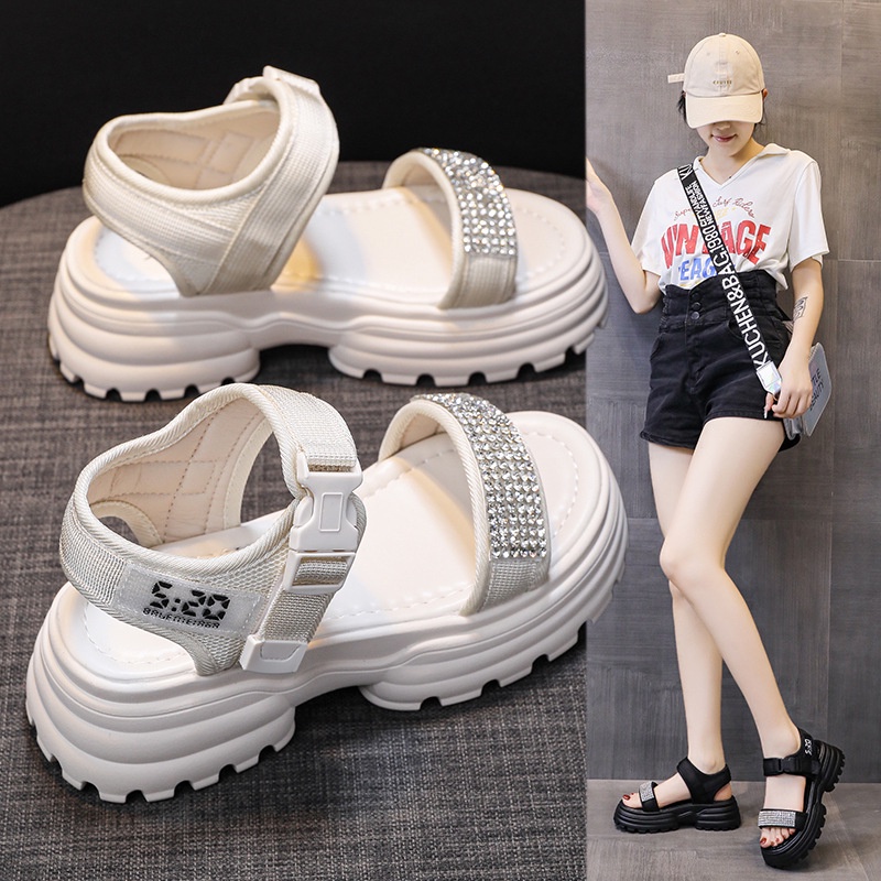 Xăng đan Đế Dày Đính Đá Thời Trang Dành Cho Nữ