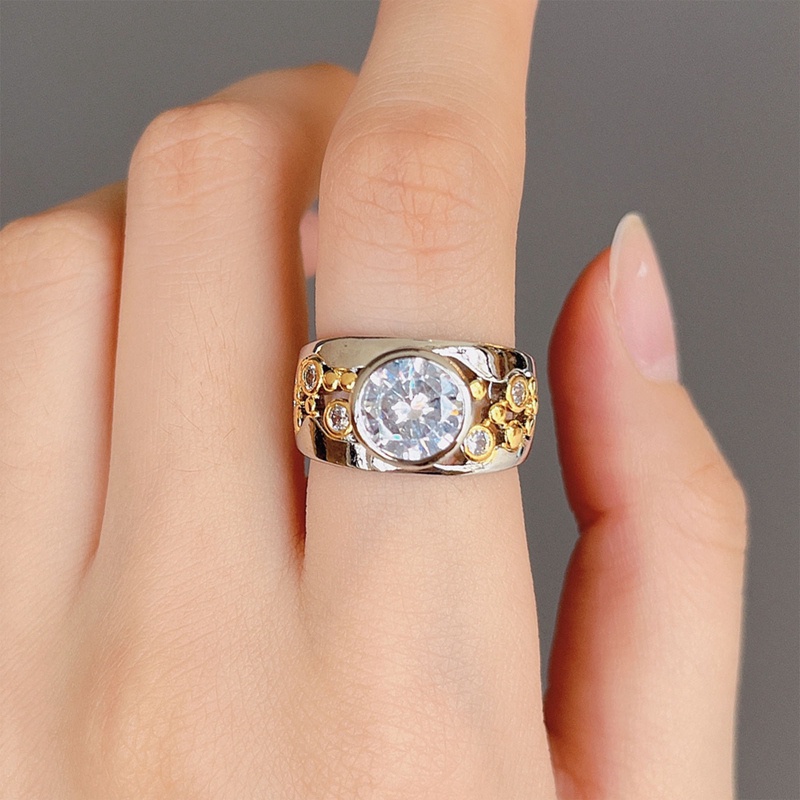 Ygt Nhẫn Đính Đá Zircon Hai Tông Màu Phong Cách Vintage Sang Trọng Cho Cặp Đôi