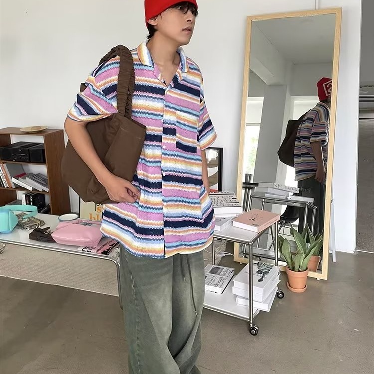 Oro 'S Shop Áo Sơ Mi Tay Ngắn Phong Cách Đường Phố Retro Mỹ Thời Trang Cho Nam