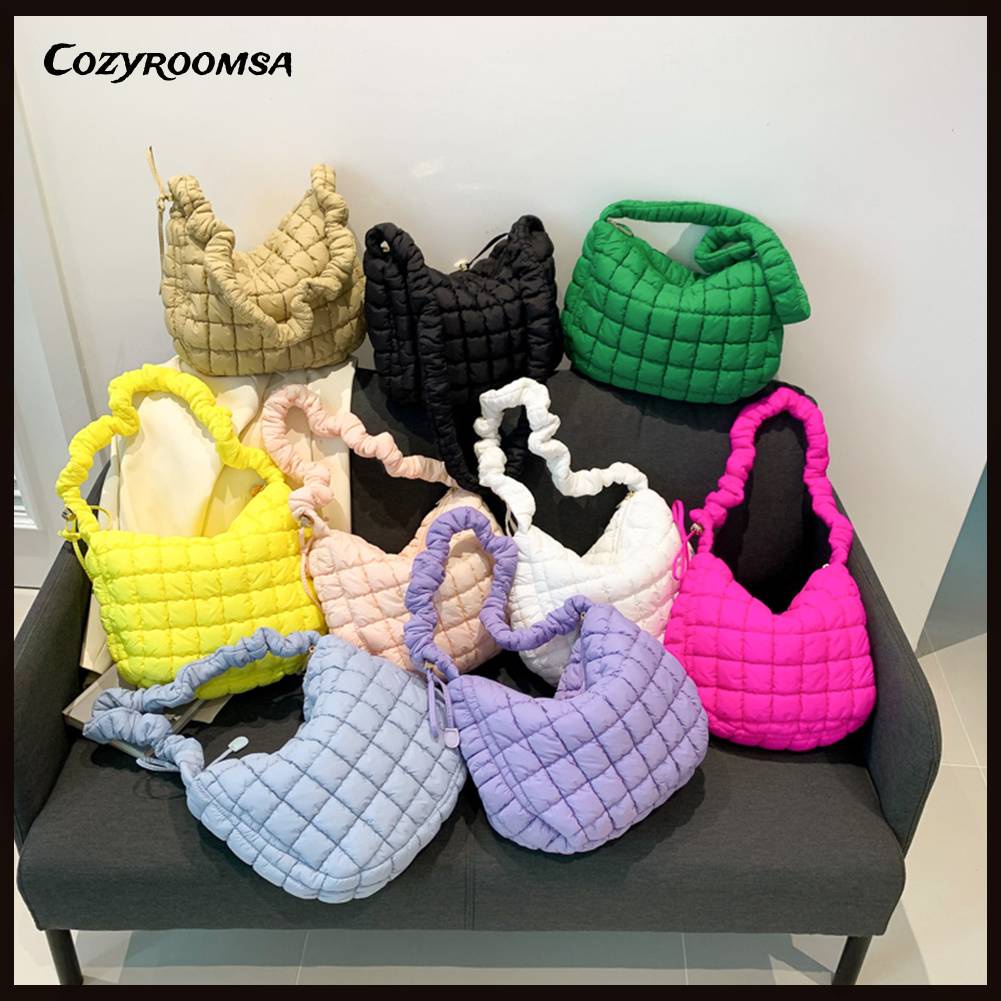 Túi Tote Đeo Chéo Xếp Ly Hình Đám Mây Chất Liệu Cotton Chần Bông Cho Nữ