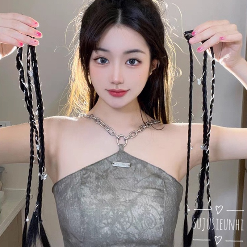 (12 mẫu) 1 lọn tóc giả tết sẵn dạng kẹp cài khoen chữ thập, trái tim, đủ hình ngộ nghĩnh phong cách RYVN