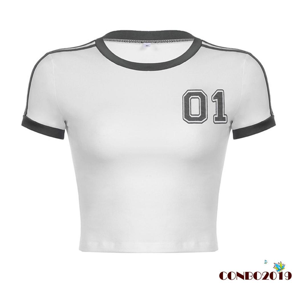 Áo Thun Tay Ngắn Cổ Tròn In Số Thời Trang Đường Phố Mùa Hè Cho Nữ