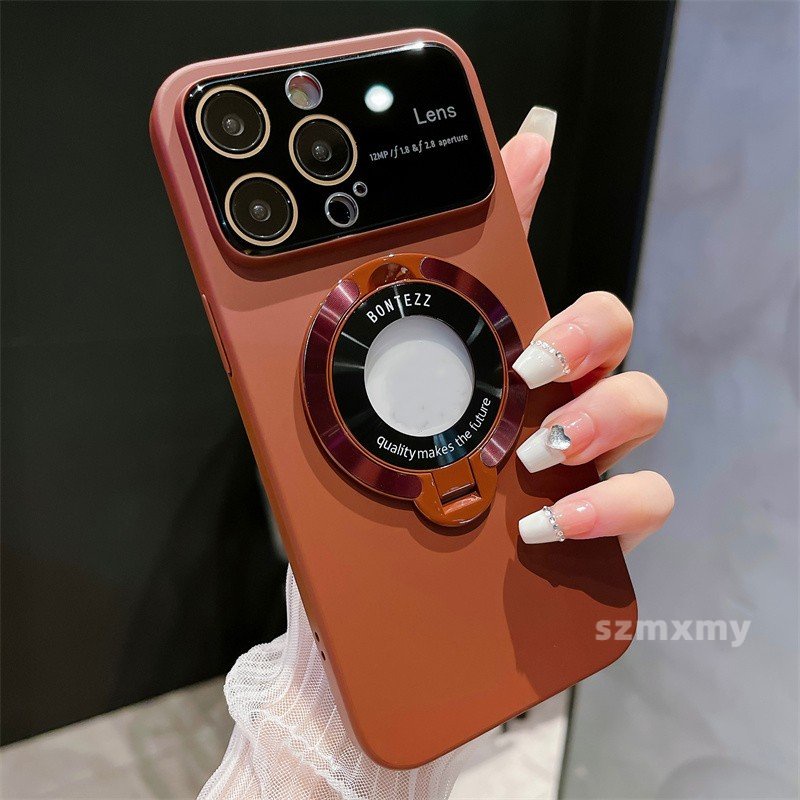 Ốp Điện Thoại Cứng Đục Toàn Diện Cửa Sổ Lớn Có Giá Đỡ Từ Tính Vô Hình Cho Iphone 14 13 12 Pro Max 11