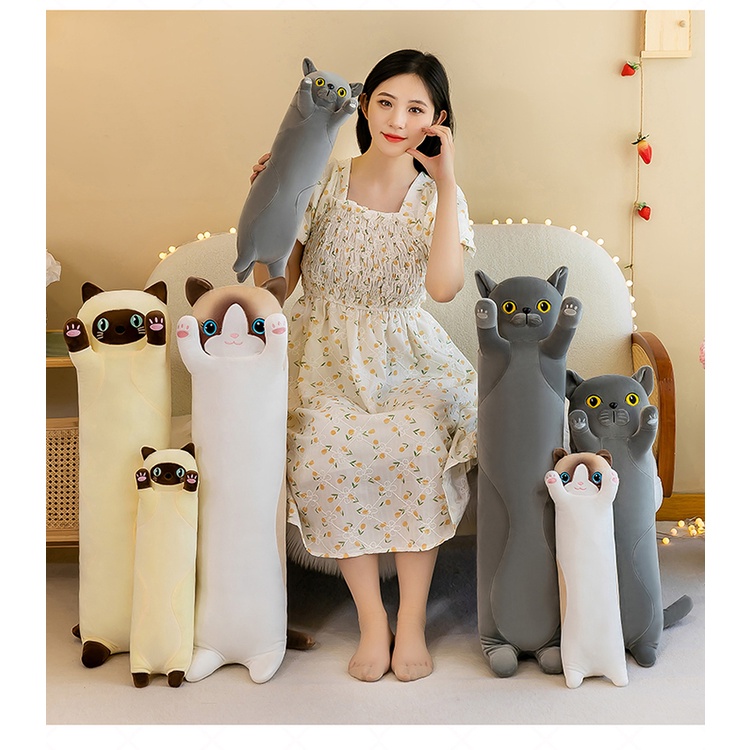 Gối Ôm Dài Hình Mèo Nằm Dễ Thương Dùng Làm Quà Tặng Sinh Nhật Cho Bé