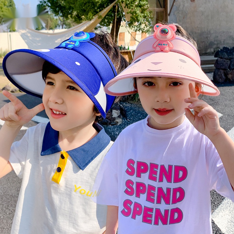 Mũ Rộng Vành Hở Chóp Che Nắng Họa Tiết Gấu Dạ Quang Dễ Thương Cho Bé