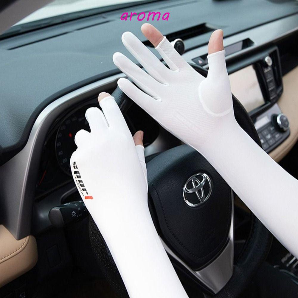 AROMA Găng Tay Chống Nắng Không Ngón Bằng Lụa Lạnh Thoáng Khí Chống Tia Cực Tím Bảo Vệ Cho Nam Và Nữ