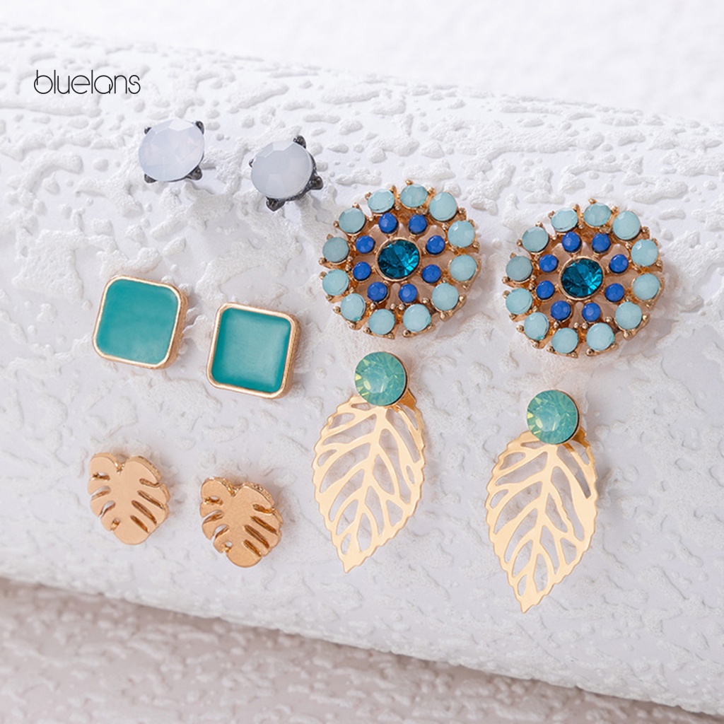 Set 5 Đôi Bông Tai Đính Đá Nhiều Màu Sắc Thời Trang Dành Cho Nữ