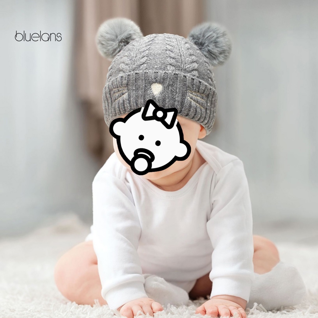 Mũ Beanie Đính Hai Quả Bông Dày Dặn Họa Tiết Hoạt Hình Dễ Thương Cho Bé Gái
