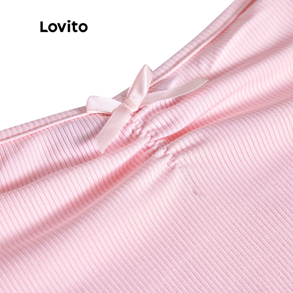 Lovito Áo thun trơn có nơ phía trước may bằng vải trang trí bằng rau diếp đơn giản cho nữ L55AD046 (Hồng)