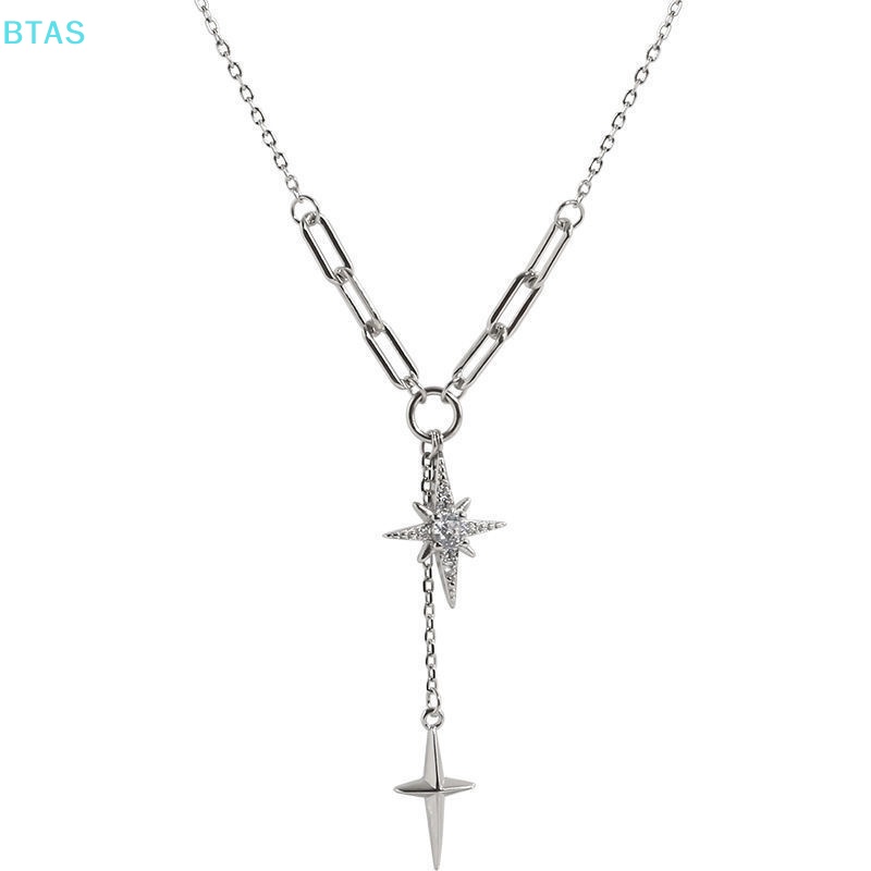 Vòng cổ Bạc Mặt Ngôi Sao Sáu Cánh Đính Đá Zircon Phối Tua Rua Thời Trang Cho Nữ