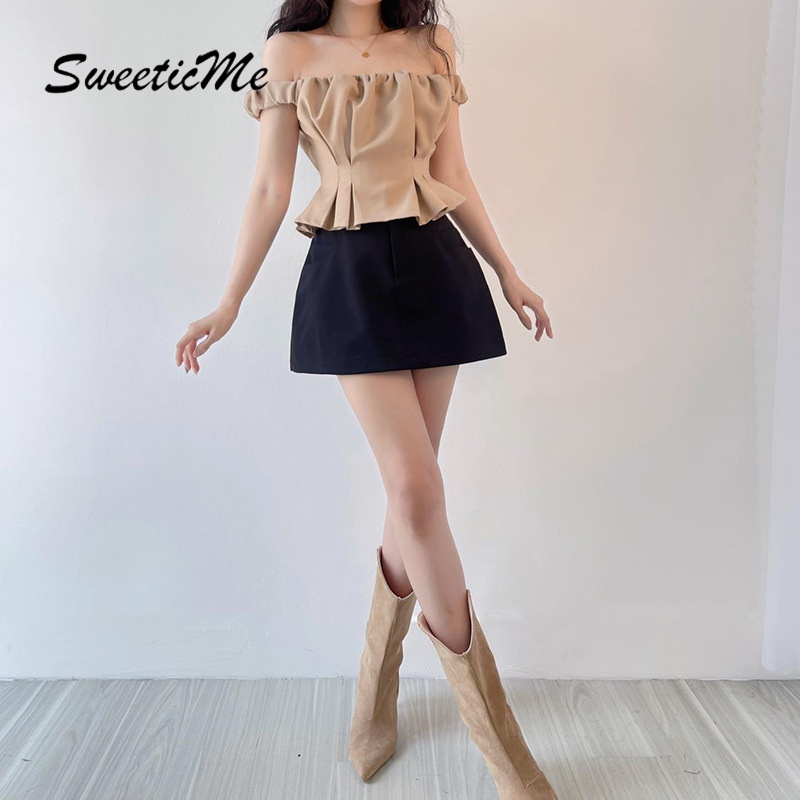 Áo Thun Màu Trơn Dáng Ôm Hở Vai Thời Trang Mới 2023 Dành Cho Bạn Nữ