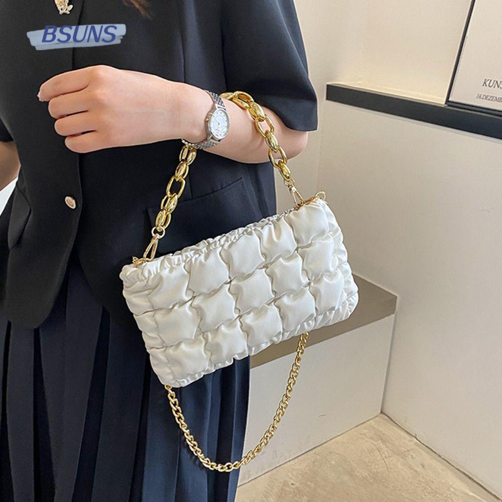 BSUNS Túi Tote Da PU Cotton Nhồi Bông Sọc Caro Thời Trang Cho Nữ