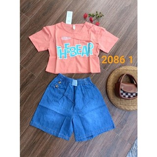TH. Sét jean giấy bé gái quần ngố rộng áo croptop