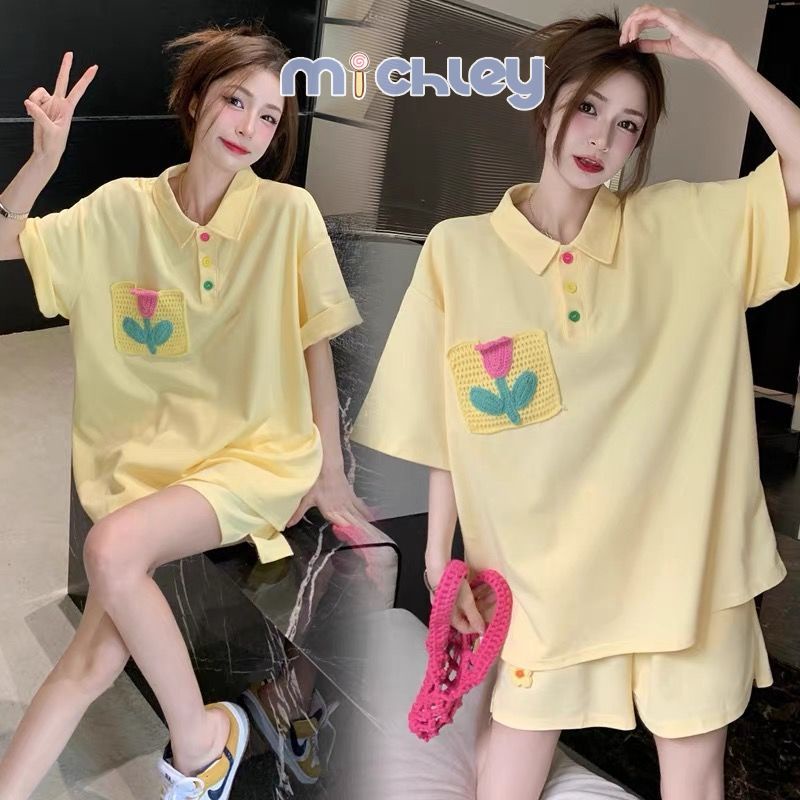 Set áo quần short MICHLEY hỗ trợ bụng thời trang đi chơi mùa hè size lớn cho mẹ bầu