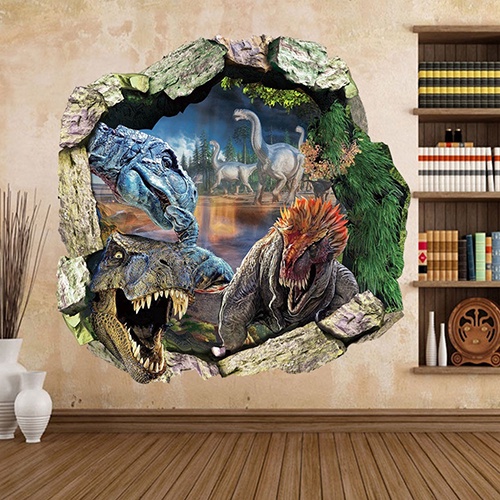 Miếng Dán Tường Hình Khủng Long Hoạt Hình Tháo Rời Được Trang Trí Phòng Bé Trai