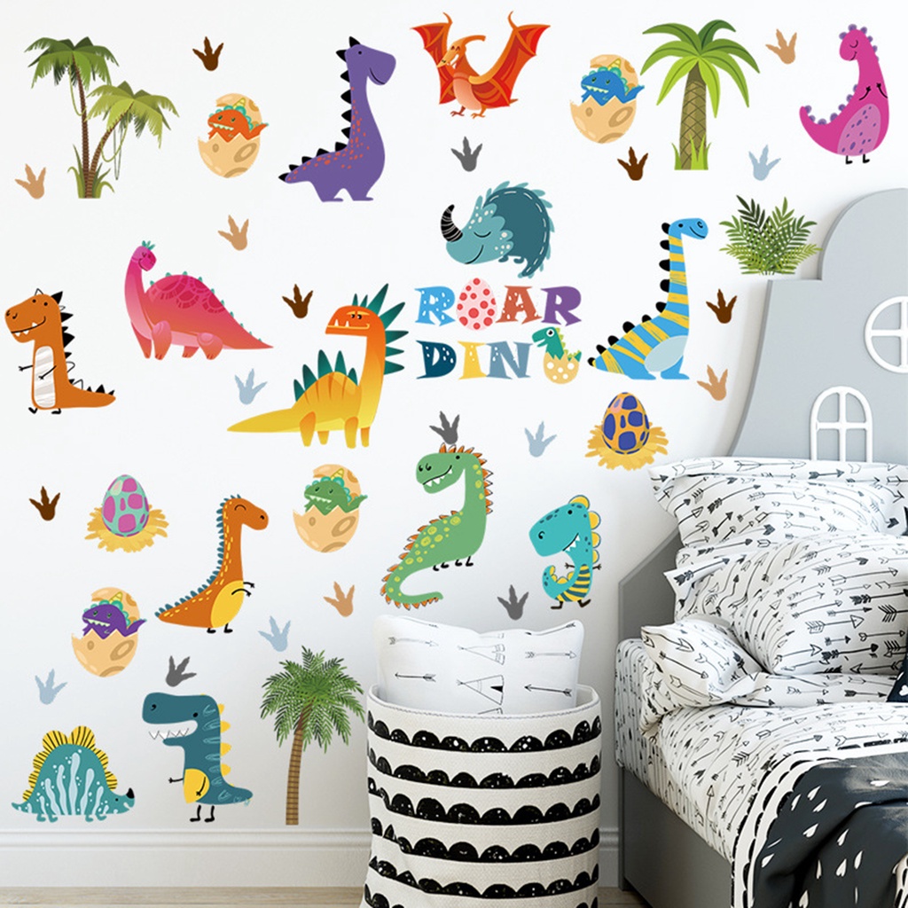 Set 4 Miếng Dán Tường Trang Trí Hình Khủng Long / Cây Dừa Bằng PVC Thân Thiện Với Môi Trường Chống Thấm Nước Có Thể Tháo Rời