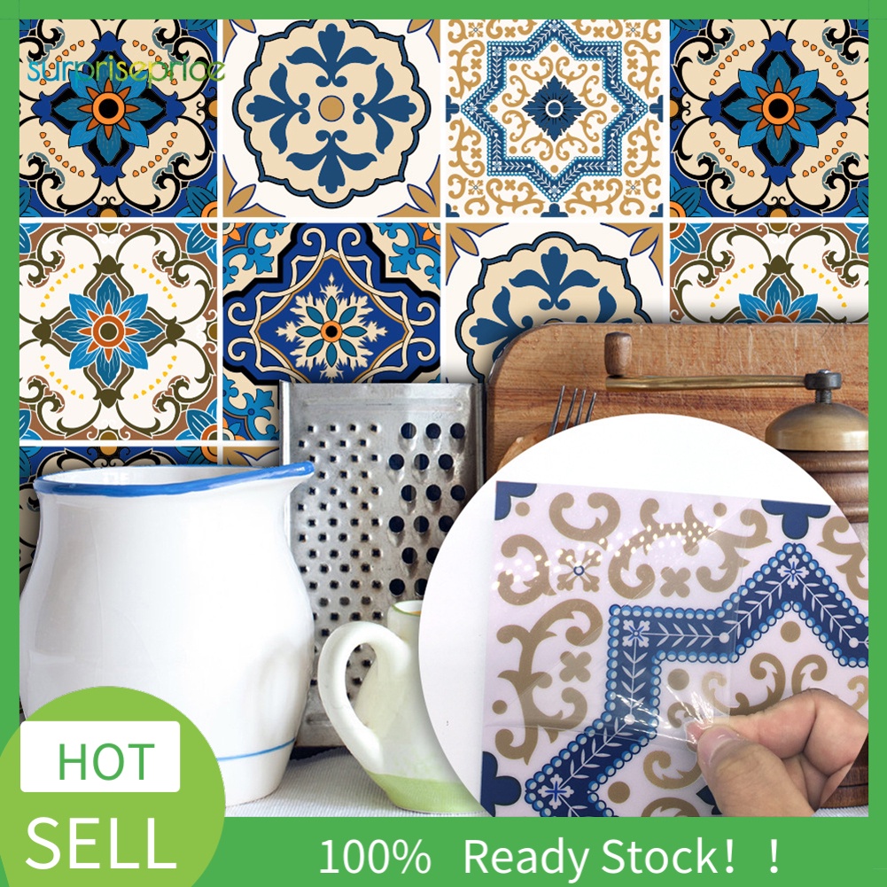Set 10 Miếng Dán Sàn Nhà Họa Tiết Gạch Men Ma Rốc Trang Trí Phòng Khách / Phòng Tắm