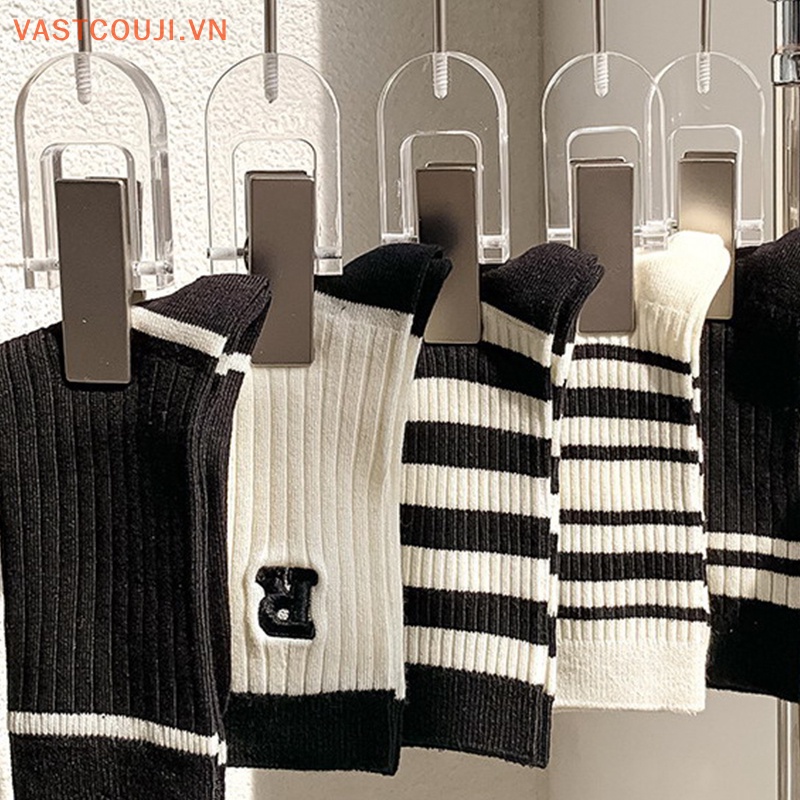 1 Đôi Vớ Cotton Thấm Hút Mồ Hôi Họa Tiết Kẻ Sọc Trắng Đen Thời Trang Mùa Hè Cho Nữ