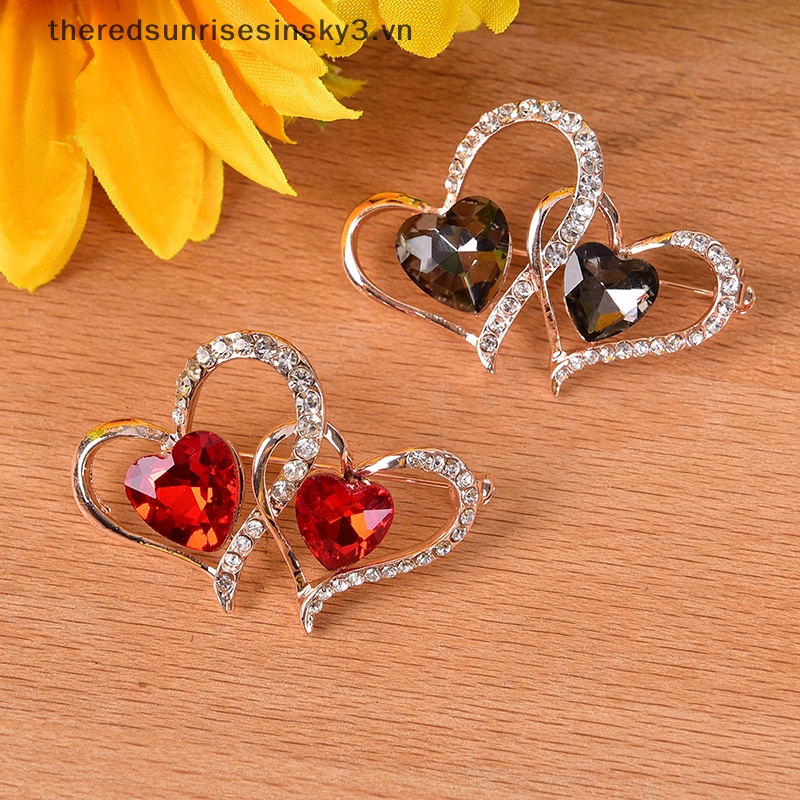 Ghim Cài Áo Hình Trái Tim Đôi Đính Đá Pha Lê Thời Trang