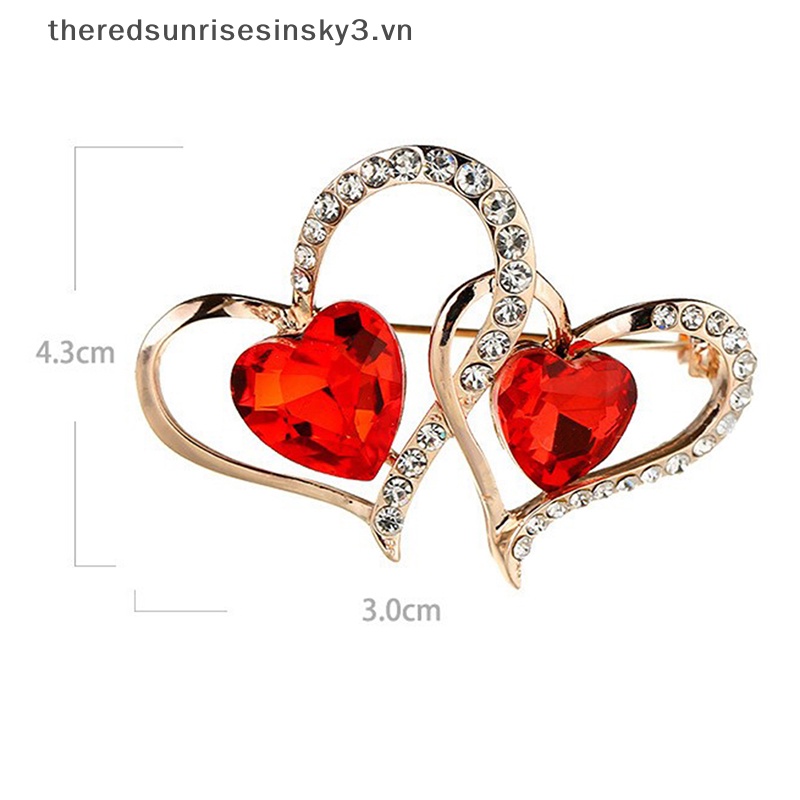 Ghim Cài Áo Hình Trái Tim Đôi Đính Đá Pha Lê Thời Trang