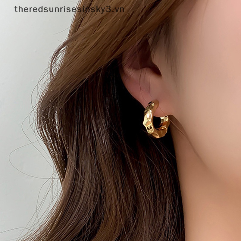 # # Khuyên Tai Vòng Tròn Hình Học Gợn Sóng Bằng Kim Loại Dày Màu Lạnh Vintage Thời Trang Cho Nữ