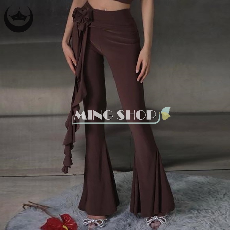 Quần Dài Ống Loe In Hoa Y2k Lưng Cao Màu Trơn Kiểu Vintage Đường Phố Cá Tính Cho Nữ