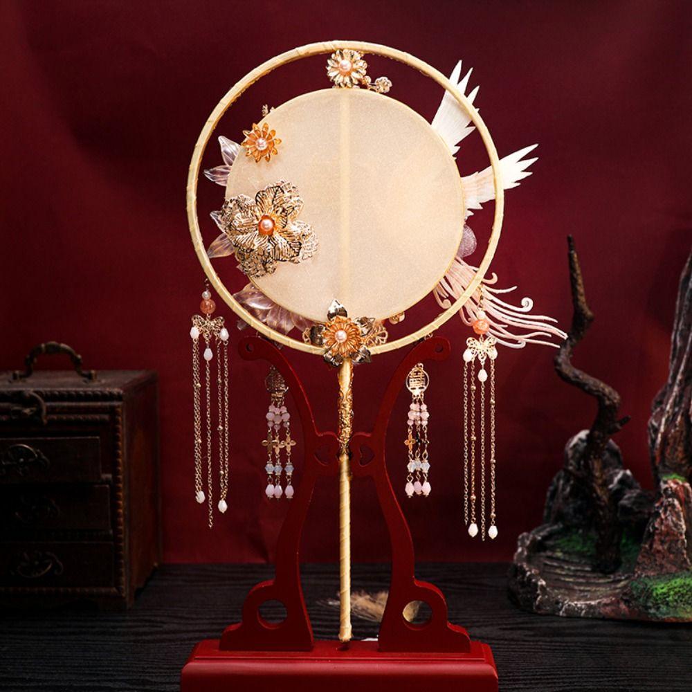AARON1 Quạt Cầm Tay Dáng Tròn Thêu Hình Chim Phượng Hoàng Hai Mặt Phong Cách Trung Hoa Cổ Điển Dùng Làm Đạo Cụ Chụp Ảnh