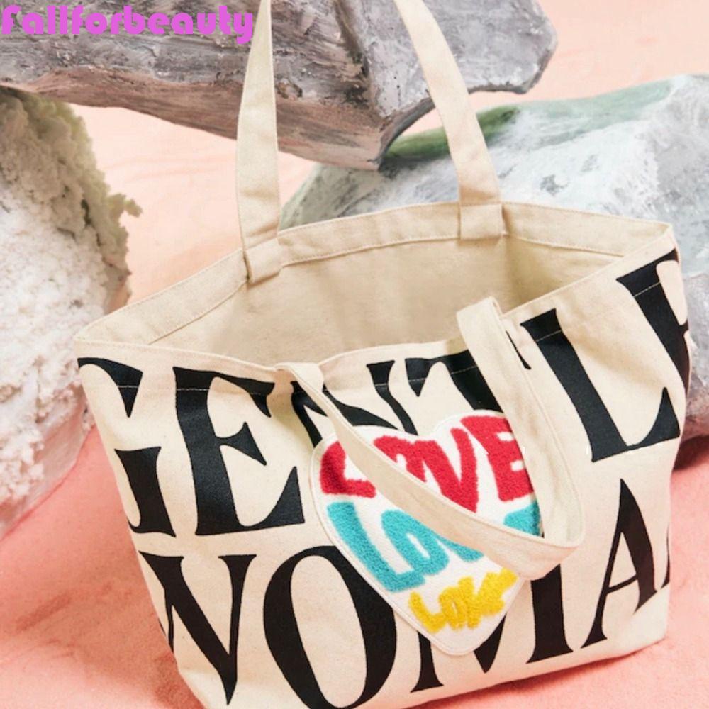 FALLFORBEAUTY Túi Xách Canvas Cỡ Lớn In Chữ Love Thời Trang Cho Nữ