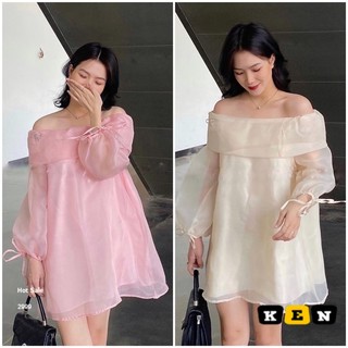 Áo Váy Trễ Vai Babydoll Chất Tơ Nến Kèm Ghim Đá Xinh Xắn BY JOLIE lan..shop