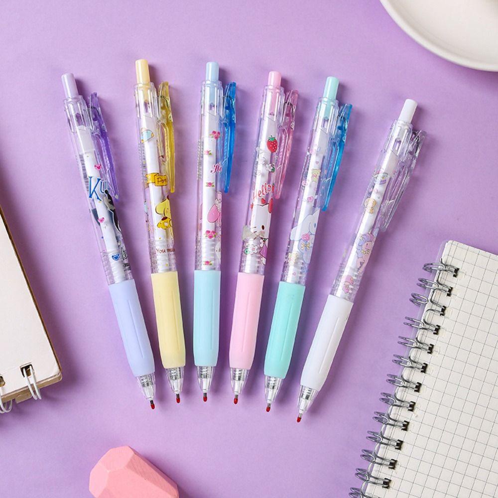 PEWANY Set 6 Bút Bi Mực Đen Họa Tiết Hoạt Hình My Melody Kuromi Trung Tính Nhanh Khô
