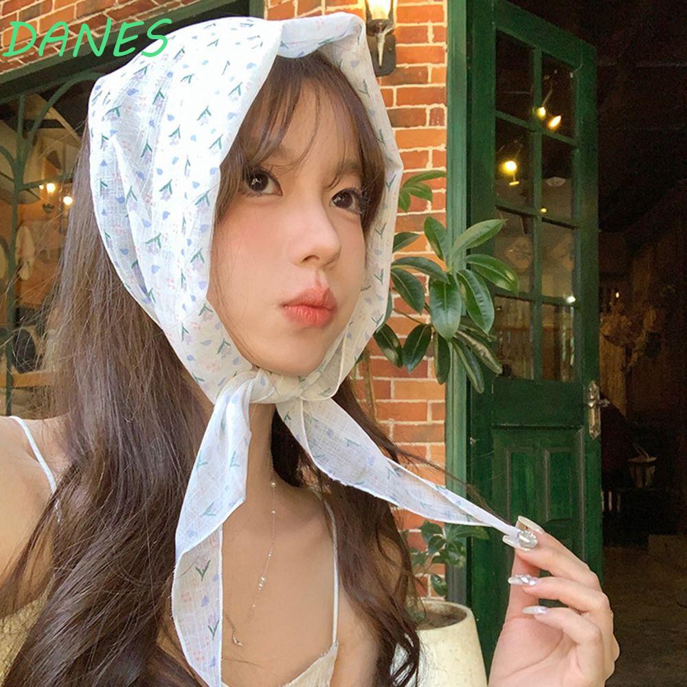 DANES Khăn Choàng Cổ Bằng Lụa In Hoa Dễ Thương Phong Cách Hàn Quốc Cho Nữ