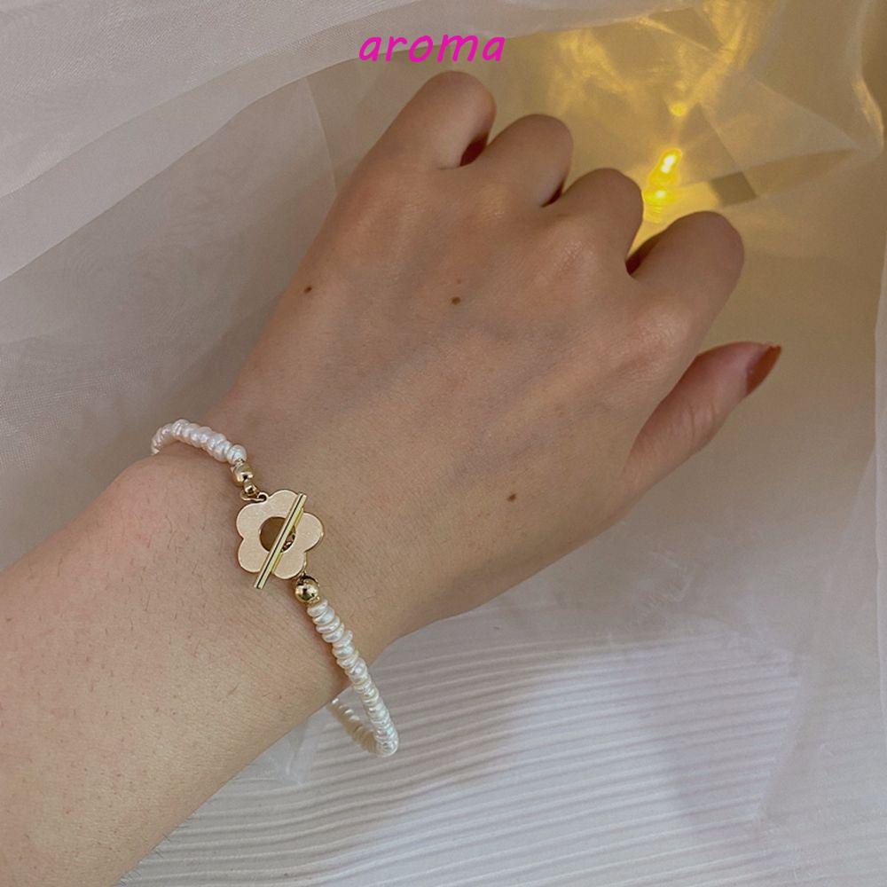 AROMA Vòng Tay Chuỗi Hạt Kim Loại Phong Cách Hàn Quốc Thanh Lịch Cho Nữ