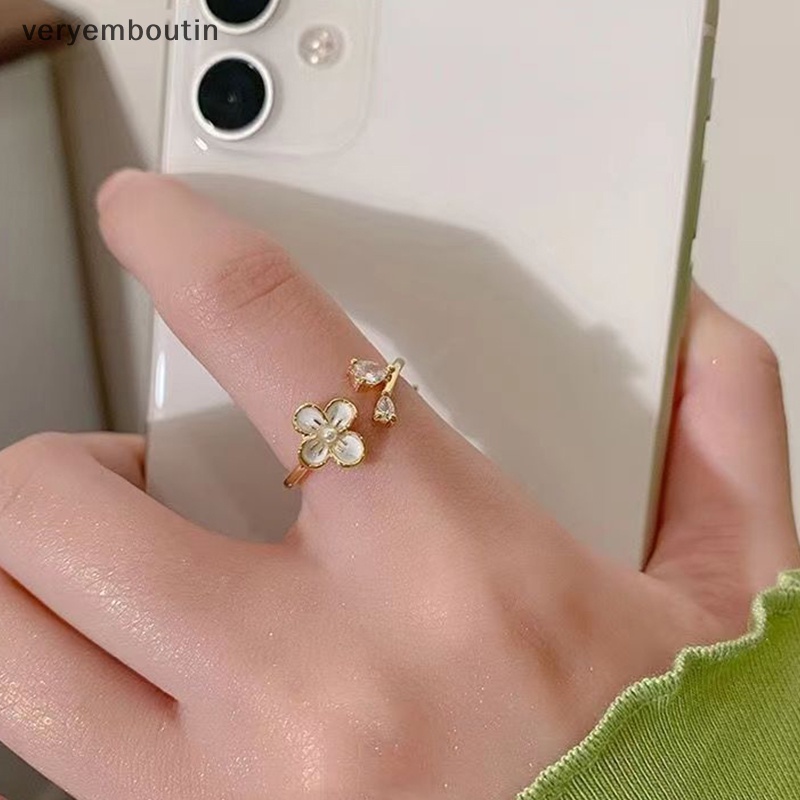 Nhẫn Hở Hình Hoa Trà Đính Ngọc Trai Thanh Lịch Có Thể Điều Chỉnh Cho Nữ