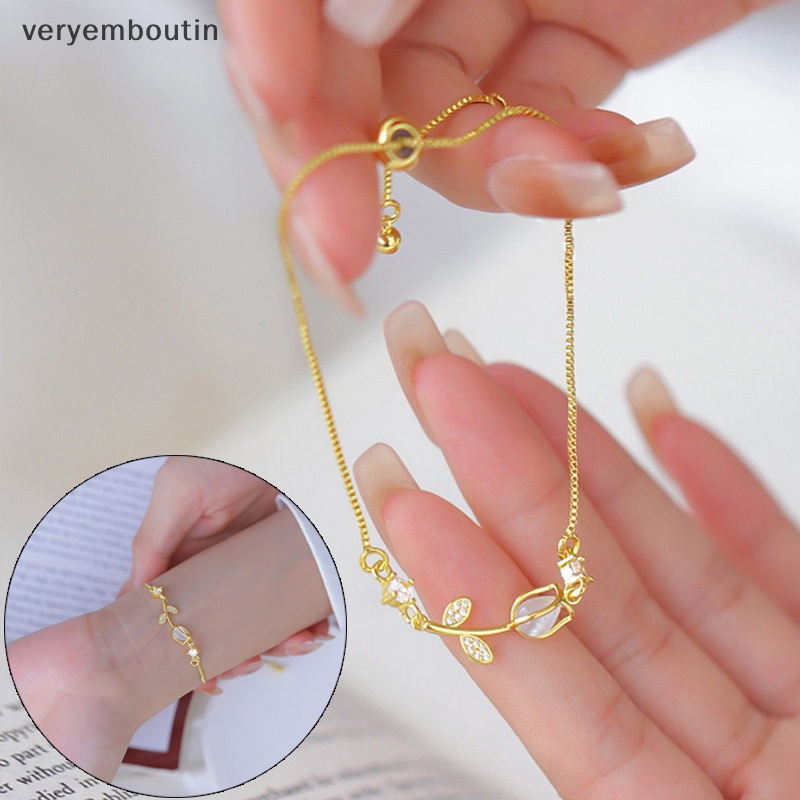 Vòng Tay Hình Hoa Tulip Đính Đá Zircon Ngọc Trai Lấp Lánh Có Thể Điều Chỉnh Phong Cách Hàn Quốc