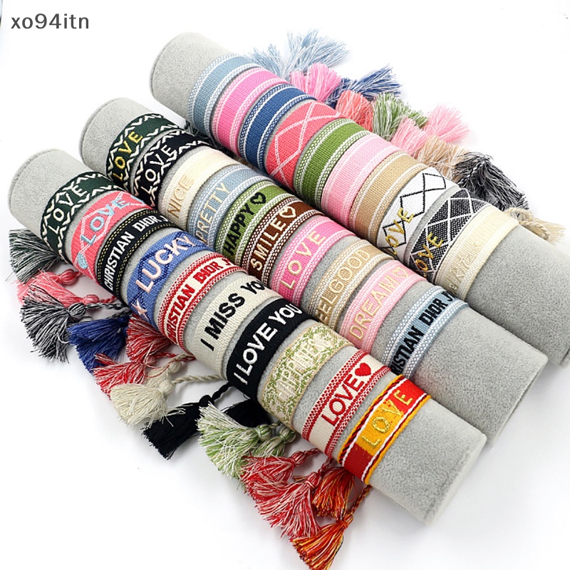 Vòng Tay Dây Bện Tua Rua Thêu Họa Tiết Phong Cách Bohemia Có Thể Điều Chỉnh Kích Thước