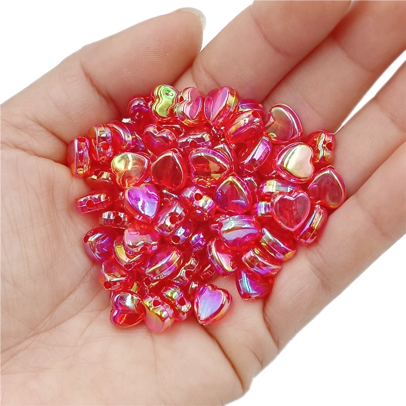 Set 50 Hạt Charm Hình Trái Tim Nhiều Màu Sắc Kính