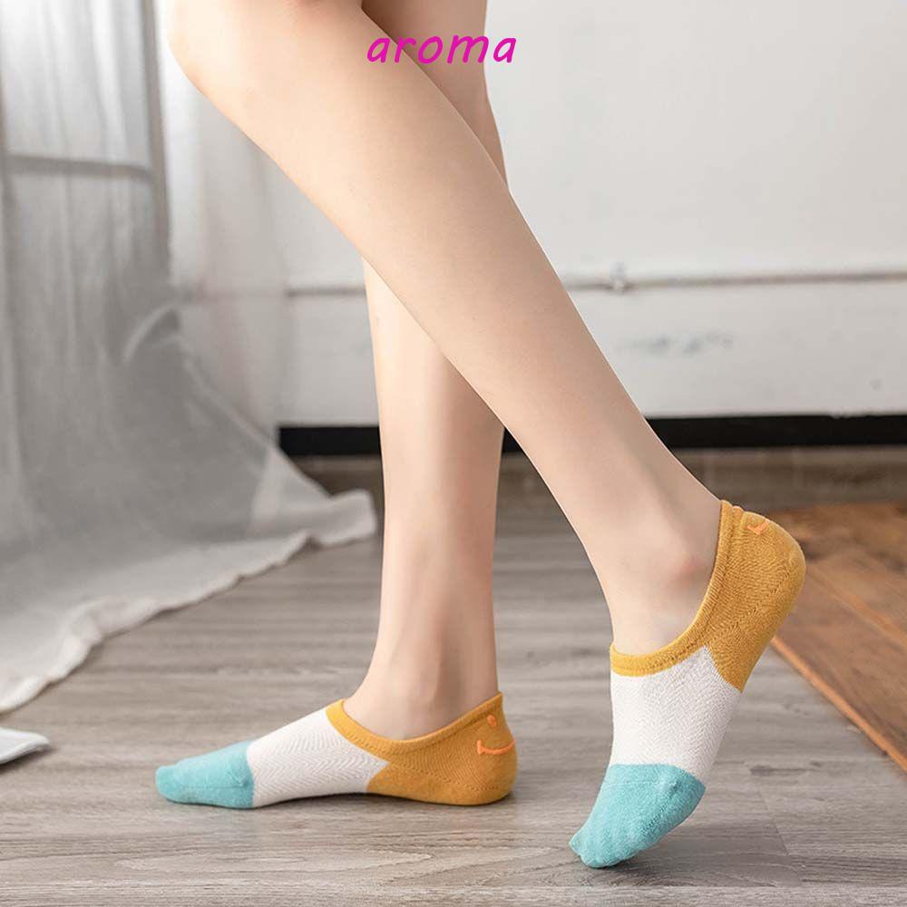 AROMA Vớ Cotton Cổ Thấp In Hình Mặt Cười Dễ Thương Phong Cách Hip Hop