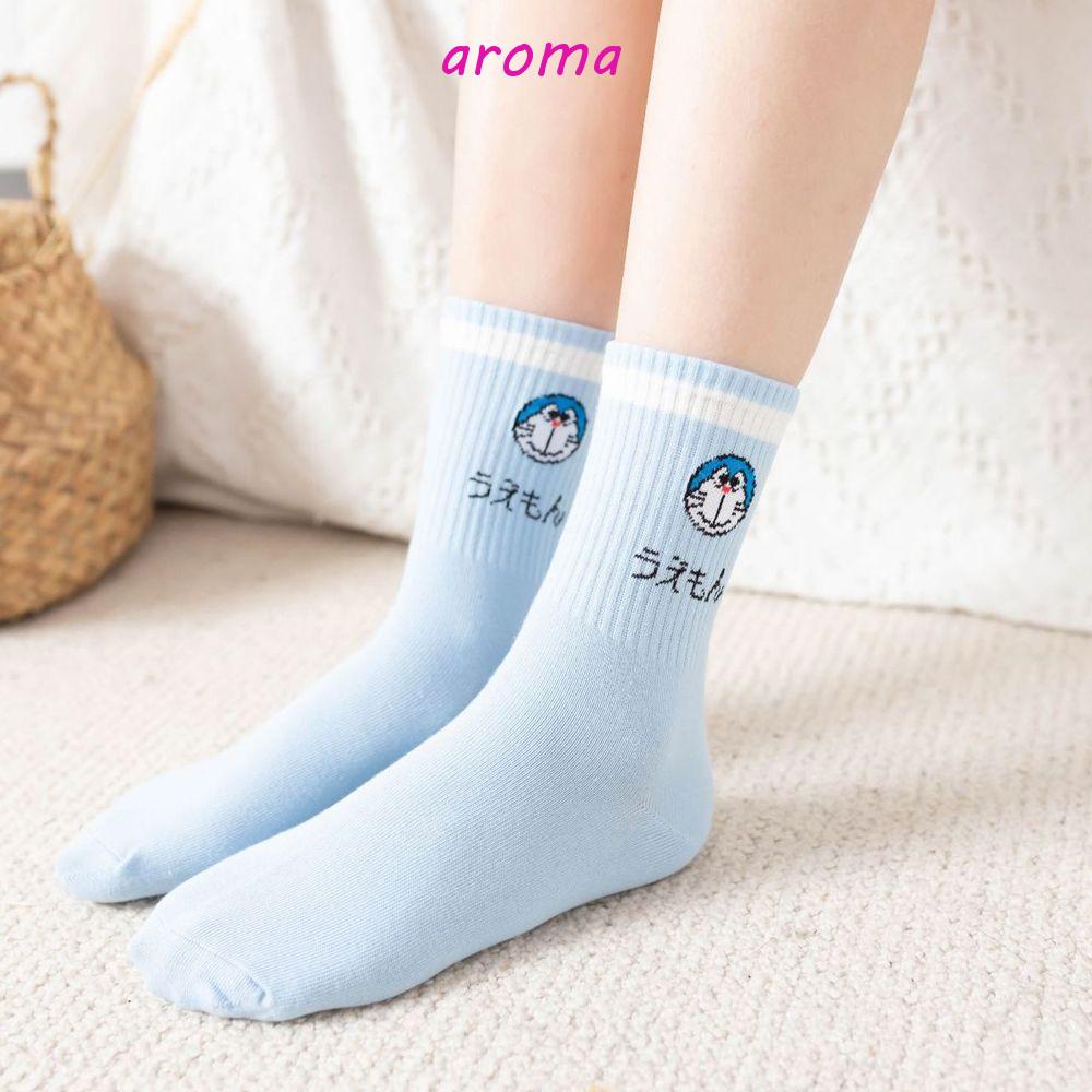 AROMA Tất Cotton Cổ Cao Họa Tiết Động Vật Hoạt Hình Đáng Yêu Cho Nữ