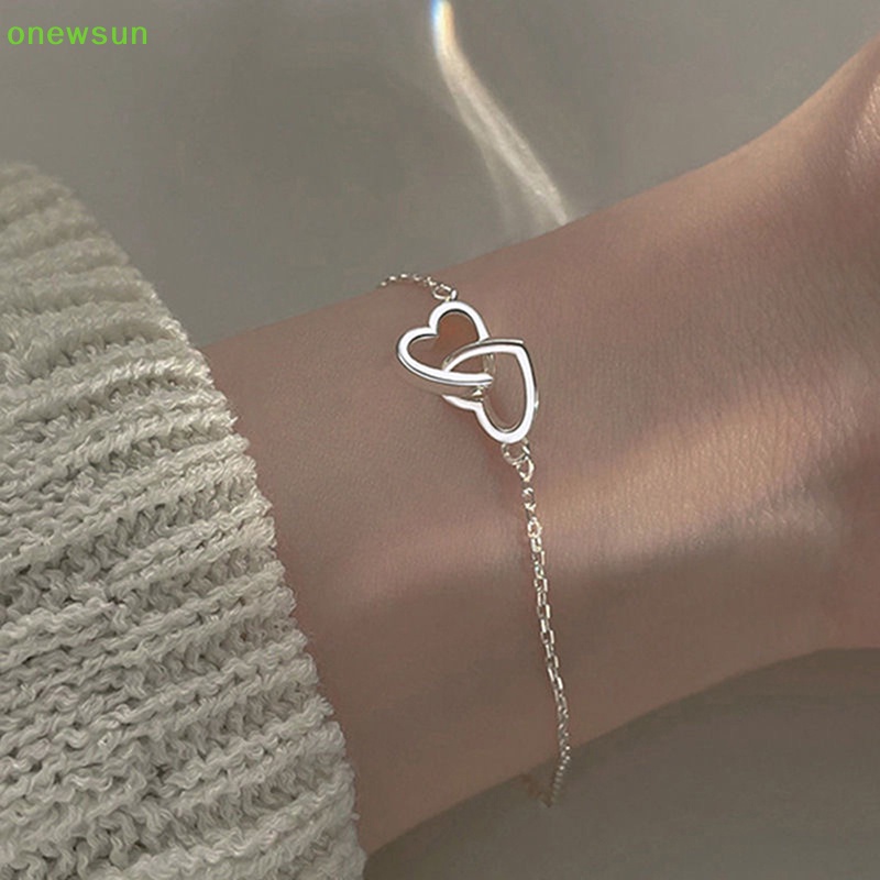 Vòng Tay Dây Xích Mặt Trái Tim Đôi Thanh Lịch Cho Nữ Mới