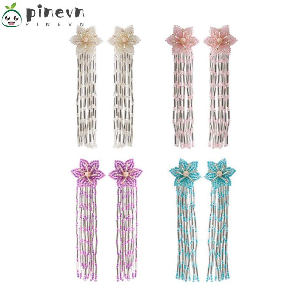 PINEVN Bông Tai Dáng Dài Đính Hạt Tua Rua Thời Trang
