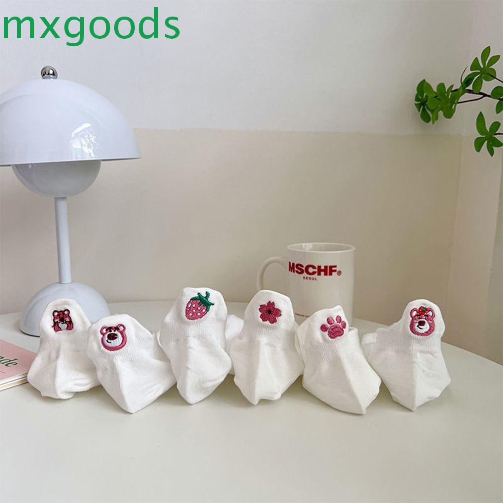 MXGOODS Vớ Cotton Thấm Hút Mồ Hôi Thoáng Khí Họa Tiết Gấu Và Dâu Tây Phong Cách Hàn Quốc Cho