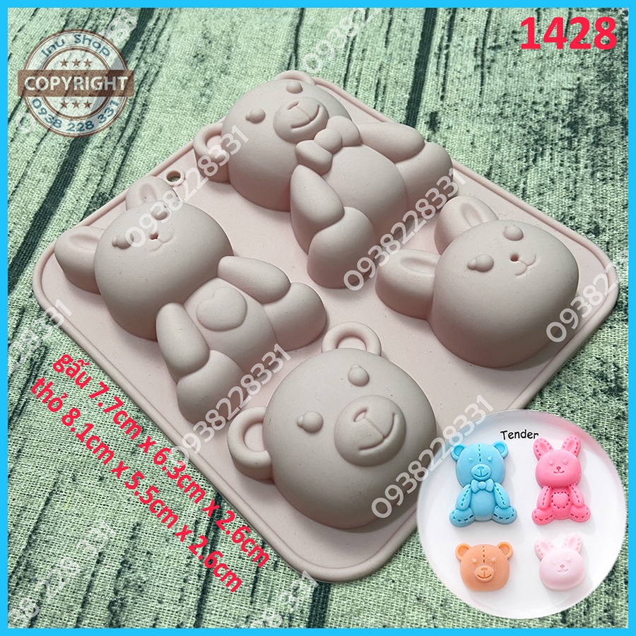 HCM - Khuôn silicon mẫu thú hoạt hình hổ gấu thỏ nướng bánh, đổ tượng thạch cao tô màu, làm rau câu pudding