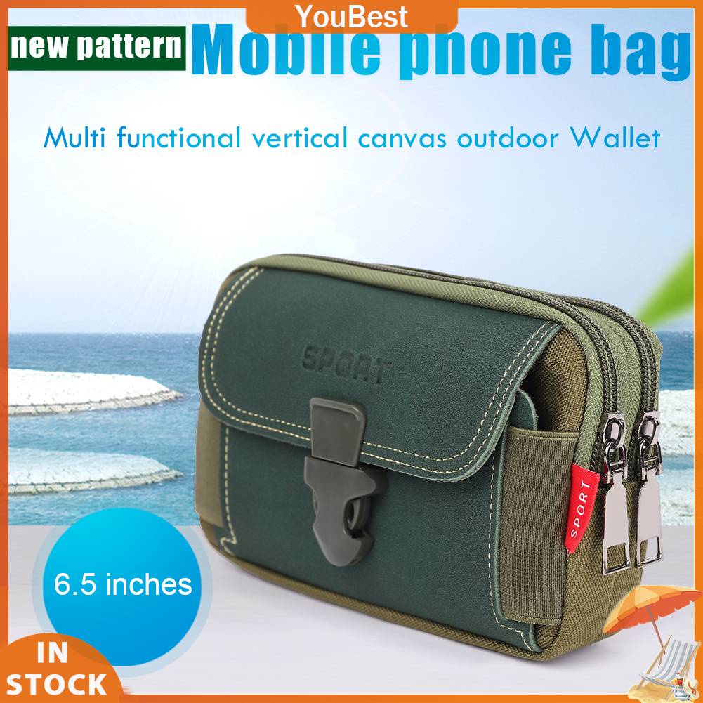 Portable Mobile Phone Pouches Multi-function Men Canvas Waist Belt Bum Bag Running Pouch Travel Camping
