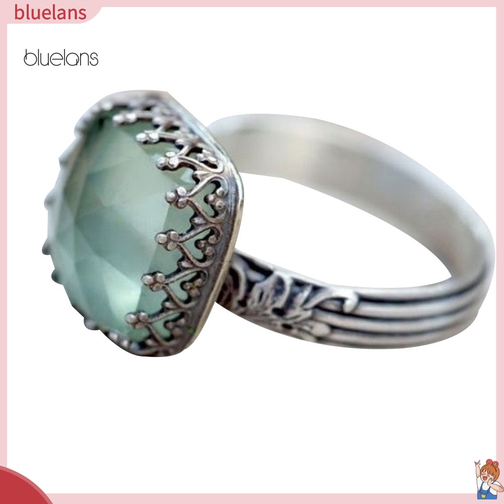 Nhẫn Đính Hôn Đính Đá Mặt Trăng Nhân Tạo Hình Vuông Cổ Điển Dành Cho Nữ