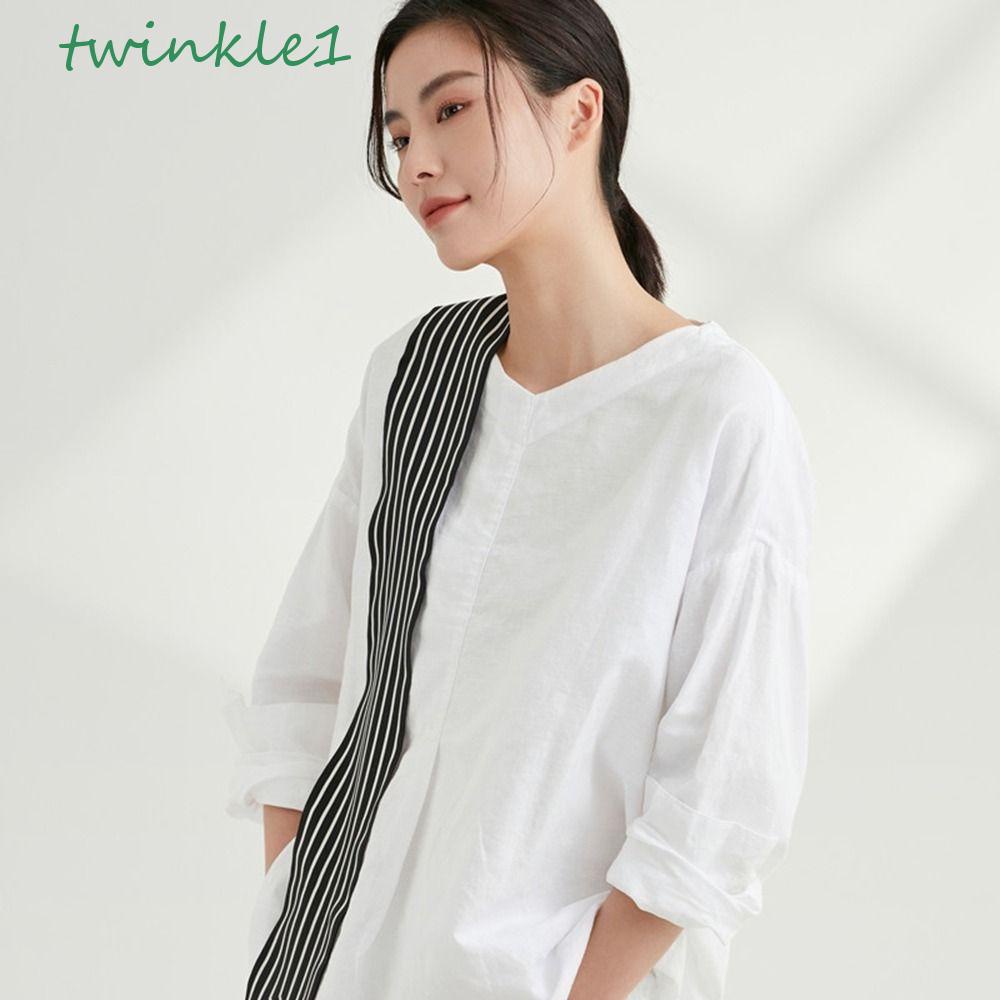 TWINKLE Khăn Choàng Cổ Dài Họa Tiết Kẻ Sọc Bằng Lụa Thời Trang Cho Nữ