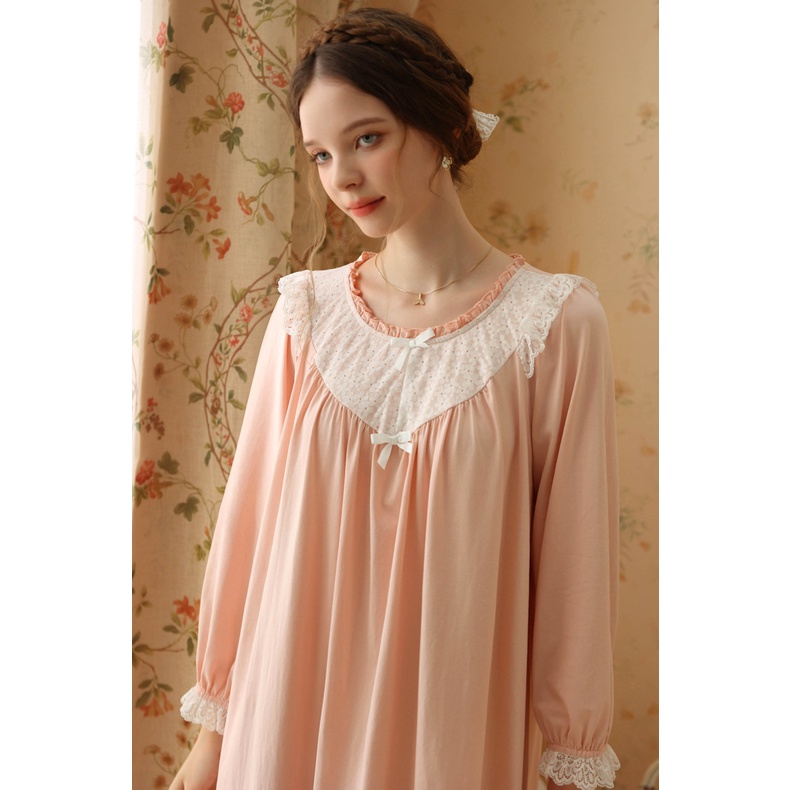 Đầm Ngủ Tay Dài Chất Cotton Màu Sắc Ngọt Ngào Thời Trang Thu Đông Cho Nữ 2023