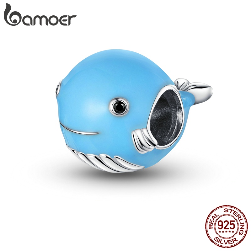 Hạt Phụ Kiện Bamoer BSC250 Bằng Bạc 925 Thiết Kế Cá Voi Xanh Lam Làm Trang Sức Thời Trang
